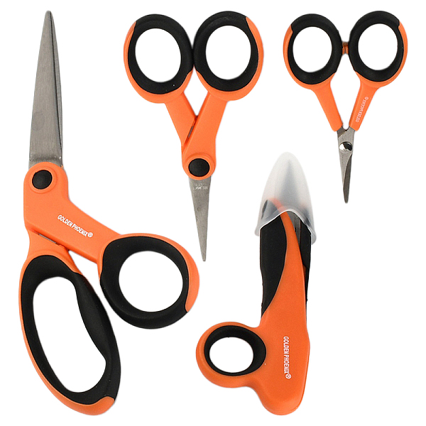 

PandaHall GORGECRAFT 4Pcs Sewing Scissors Set Stainless Steel Blades Sharpe Heavy Duty Fabric Cloth Embroidery Scissors Kit Comfortable..., Orange