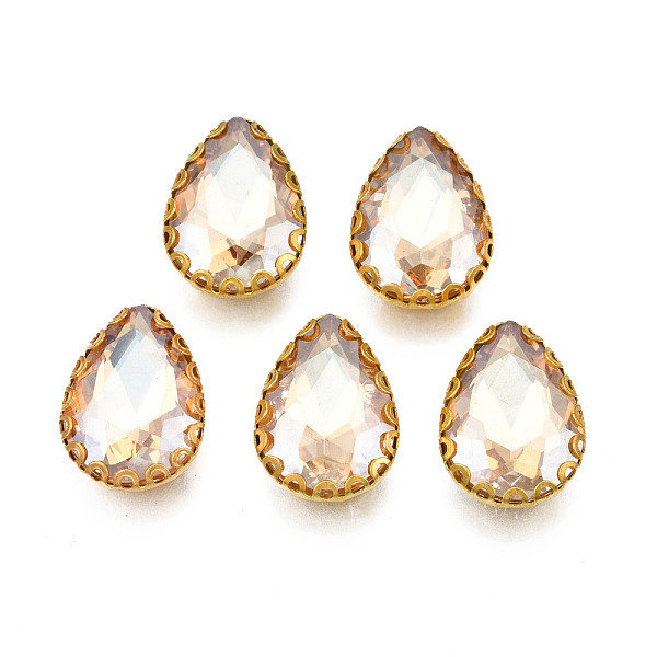 

PandaHall Sew on Rhinestone, Transparent Glass Rhinestones, with Iron Prong Settings, Faceted, Teardrop, Navajo White, 14.5x10.5x5.5mm, Hole...