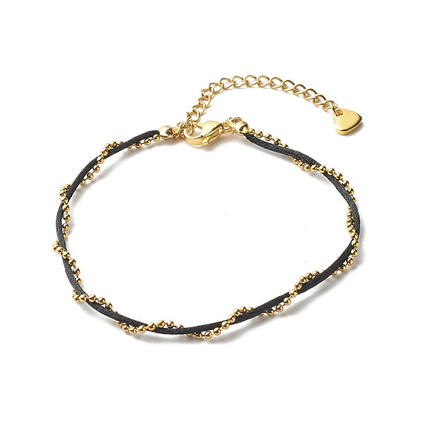 Nylon Cord & 304 Stainless Steel Ball Chain Bracelet For Couples