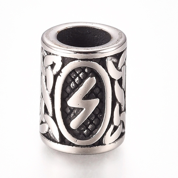 

PandaHall 304 Stainless Steel European Beads, Large Hole Beads, Column with Runes/Futhark/Futhor, Antique Silver, 16.2x13.4mm, Hole: 8mm 304...