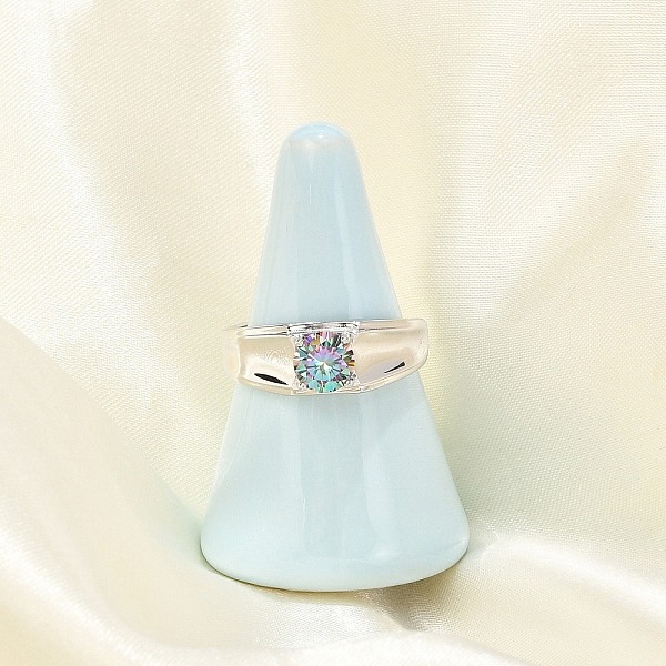 Rhodium Plated 925 Sterling Silver Moissanite Adjustable Rings for Women