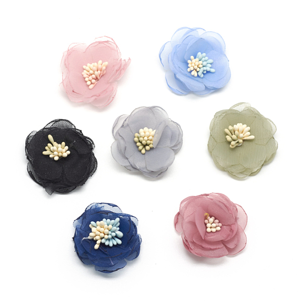 PandaHall Handmade Cloth Woven Costume Accessories, Flower, Mixed Color, 34x10~14mm Cloth Flower Multicolor