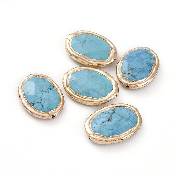 PandaHall Natural Howlite Beads, Dyed & Heated, with Golden Plated Edge Brass Findings, Oval, 29.1x21.5x6.9mm, Hole: 1.4mm Howlite Oval