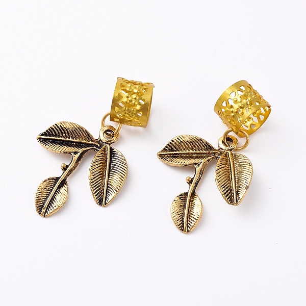 

PandaHall Aluminum Hair Braid Rings Pendants, with Alloy Leaf Shape Pendants, Hair Clip Headband Accessories, Antique Golden & Golden, 38mm...