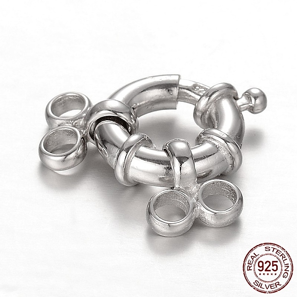 PandaHall Rhodium Plated 925 Sterling Silver Spring Clasp Sets, with End Bars, Platinum, 20x15x5mm, Hole: 2mm Sterling Silver