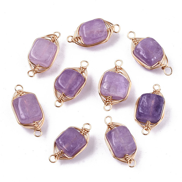 

PandaHall Natural Agate Links Connectors, Light Gold Tone Brass Wire Wrapped, Cube, Plum, 17x8.5x7mm, Hole: 1.6mm Natural Agate Cube Purple