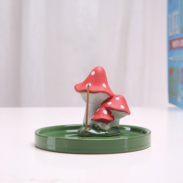 

PandaHall Porcelain Incense Burners, Flat Round with Mushroom Incense Holders, Home Office Teahouse Zen Buddhist Supplies, Sea Green...