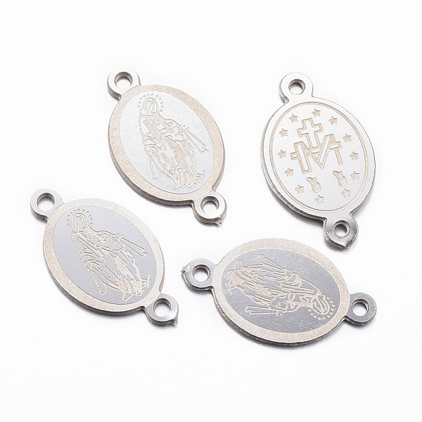 

PandaHall 304 Stainless Steel Links connectors, Oval with Virgin Mary, Stainless Steel Color, 16x9x0.8mm, Hole: 1mm 304 Stainless Steel Oval