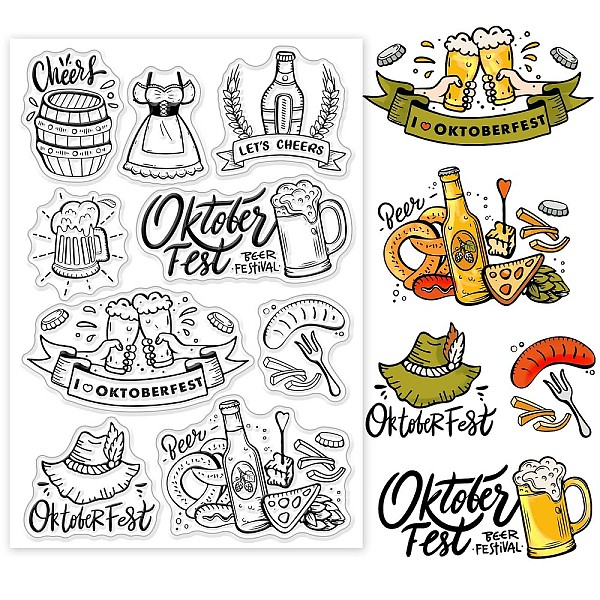 

PandaHall GLOBLELAND Oktoberfest Clear Stamps for DIY Scrapbooking Food Skirt Barrel Silicone Clear Stamp Seals Transparent Stamps for Cards...