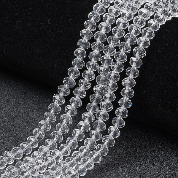 

PandaHall Glass Beads Strands, Faceted, Rondelle, Clear, 8x6mm, Hole: 1mm, about 65~68pcs/strand, 15.7~16.1 inch(40~41cm) Glass Rondelle...