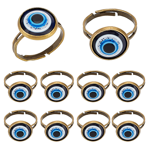 

PandaHall arricraft Evil Eye Ring, 10 Pcs Plastic Adjustable Evil Eye Rings 17.7mm Sets Antique Bronze Vintage Lucky Finger Ring with Iron...