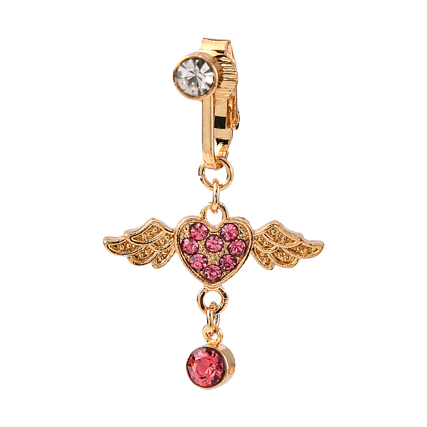 

PandaHall Heart with Wing Rhinestone Charm Belly Ring, Clip On Navel Ring, Non Piercing Jewelry for Women, Golden, Light Amethyst, 43mm..., Purple
