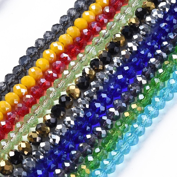 

PandaHall Electroplate Glass Beads Strands, Faceted, Rondelle, Mixed Color, 6x5mm, Hole: 1.2mm, about 87~93pcs/strand, 16.14'' inch~17.44..., Multicolor