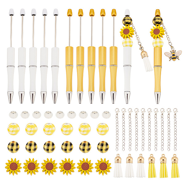 

PandaHall OLYCRAFT 12 Sets/96pcs Beadable Pens Set Assorted Bead Pens Plastic Beads Pen DIY Making Kit Include Beads Tassel Pendants and..., Yellow