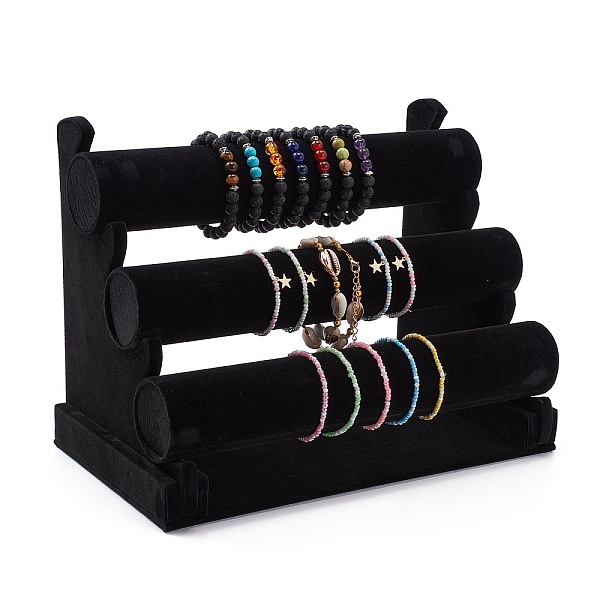 

PandaHall Removable 3 Tier T-bar Velvet Bracelet Display Stands, Jewelry Organizer Holder for Bracelets Storage, Black, Finish Product...