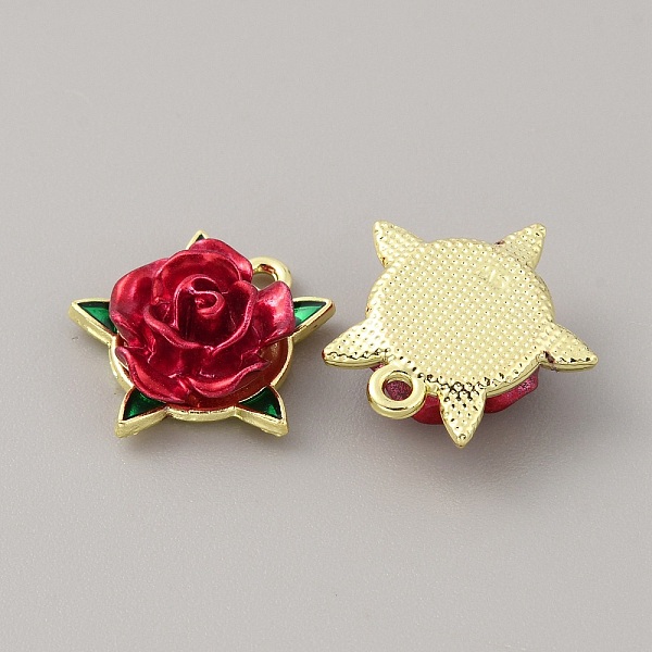 

PandaHall Plastic Pendants, with Alloy Findings, Rose Charm, Light Gold, 18x17.5x7mm, Hole: 1.6mm Alloy+Plastic Flower Red