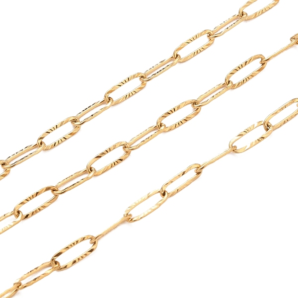 

PandaHall 3.28 Feet 304 Stainless Steel Textured Paperclip Chains, Drawn Elongated Cable Chains, Soldered, Golden, Link: 9.7x3.5x0.7mm 304...