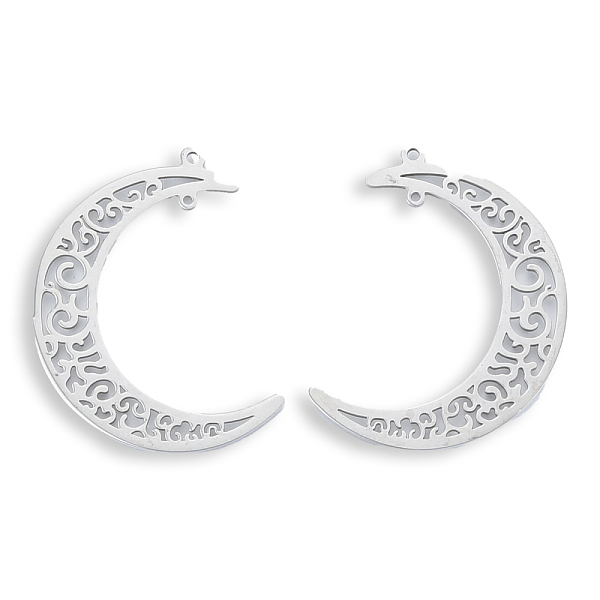 

PandaHall 201 Stainless Steel Pendants, Moon, Stainless Steel Color, 40x34x1.5mm, Hole: 1.5mm 201 Stainless Steel Moon