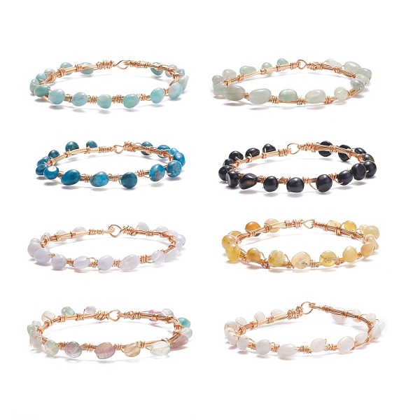 

PandaHall 8Pcs 8 Style Natural Mixed Gemstone Braided Beaded Bracelets Set, Copper Wire Wrap Jewelry for Women, Light Gold, 8-1/8 inch...