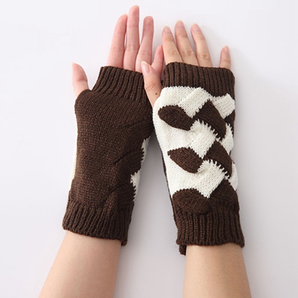 PandaHall Polyacrylonitrile Fiber Yarn Knitting Fingerless Gloves, Two Tone Winter Warm Gloves with Thumb Hole, Coffee & White, 200x100mm...