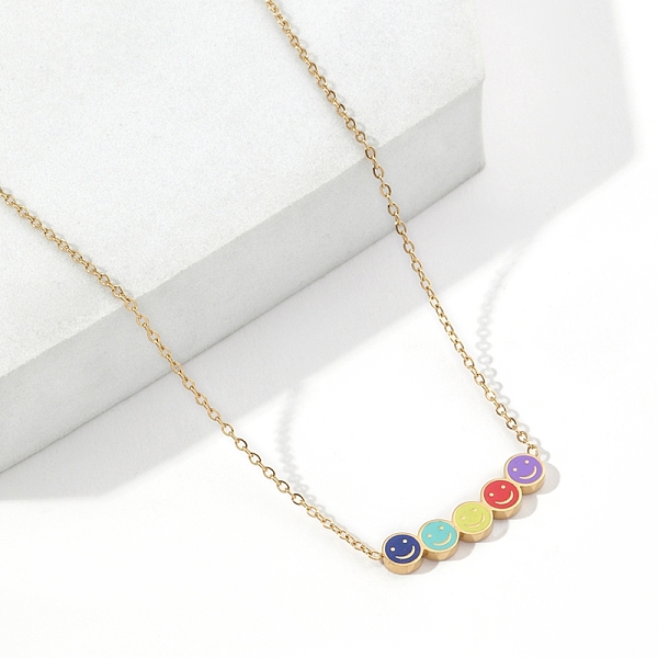 

PandaHall Colorful Enamel Smile Face Pendant Necklace with 201 Stainless Steel Cable Chains, Golden, 17.32 inch(44cm) 201 Stainless Steel...