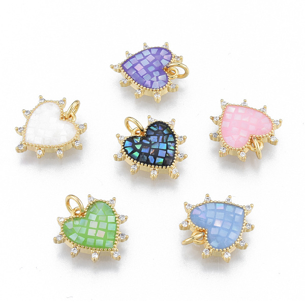 

PandaHall Brass Micro Pave Clear Cubic Zirconia Pendants, with Jump Rings and Shell, Enamel, Real 18K Gold Plated, Nickel Free, Heart, Mixed..., Multicolor