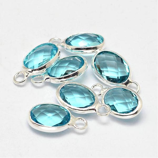 

PandaHall Oval Faceted Silver Color Plated Brass Glass Charms, Light Sky Blue, 12x7x3.5mm, Hole: 1mm Brass+Glass Oval