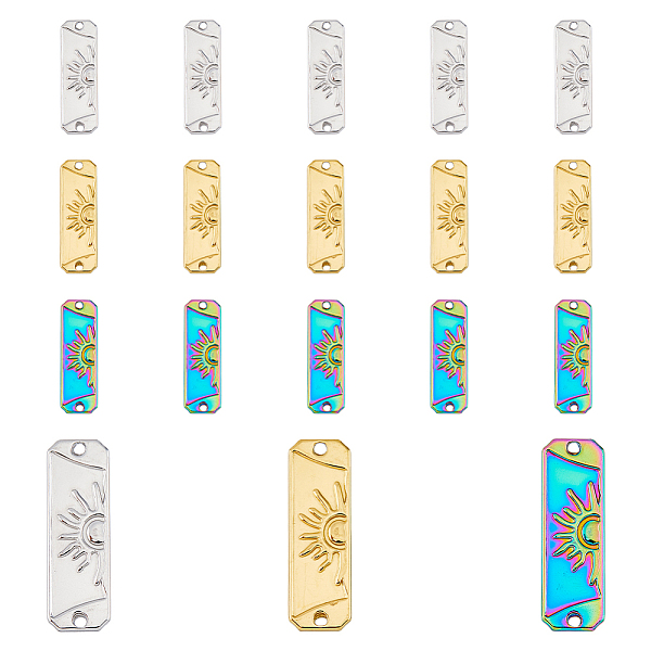 

PandaHall DICOSMETIC 18Pcs 3 Colors 304 Stainless Steel Connector Charms, Rectangle Links with Sun Pattern, Mixed Color, 30x10x2mm, Hole...