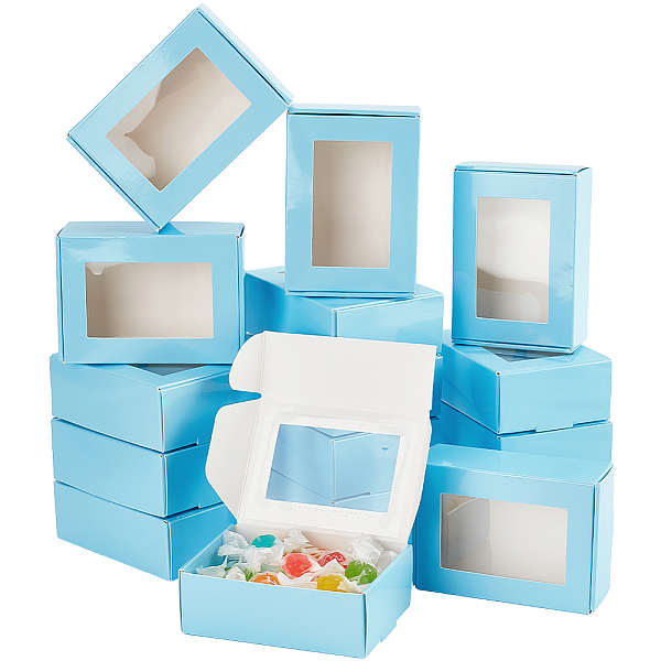 PandaHall PH 20pcs Blue Cookie Box with Window Treat Box Kraft Paper Treat Box Pastry Box Donut Box Individual for Christmas Wedding Party...