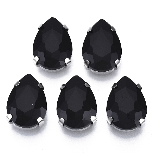 

PandaHall Sew on Rhinestone, Glass Rhinestone, Multi-strand Links, with Stainless Steel Settings, Garments Accessories, Faceted, Teardrop..., Black