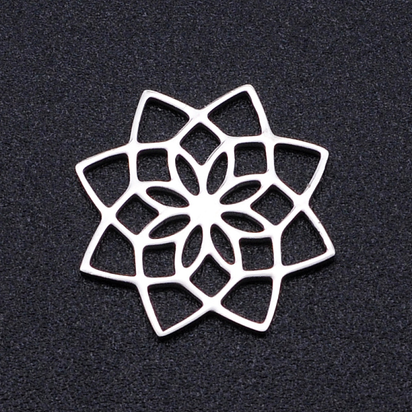 

PandaHall 201 Stainless Steel Filigree Joiners Links, Laser Cut, Flower, Stainless Steel Color, 15.5x15.5x1mm 201 Stainless Steel Flower