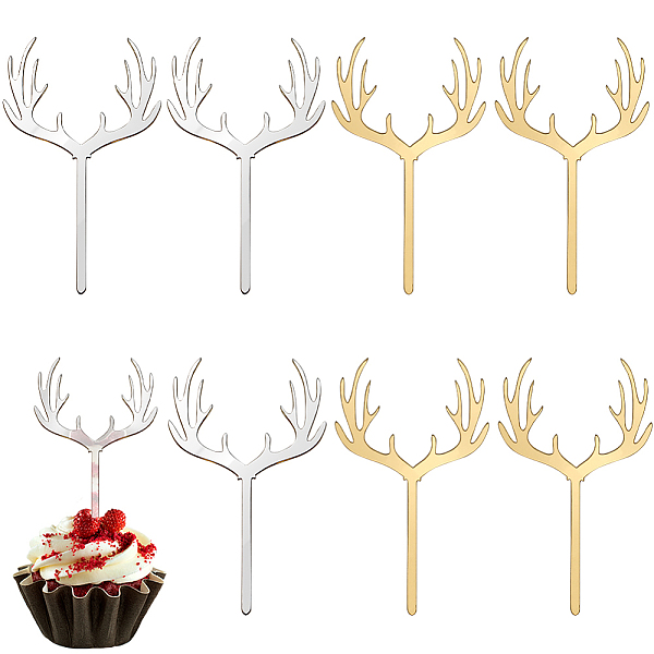 

PandaHall SUNNYCLUE 1 Box 40Pcs Christmas Cupcake Toppers Deer Antler Cupcake Topper Plastic Reindeer Cake Picks Dessert Acrylic Toppers...