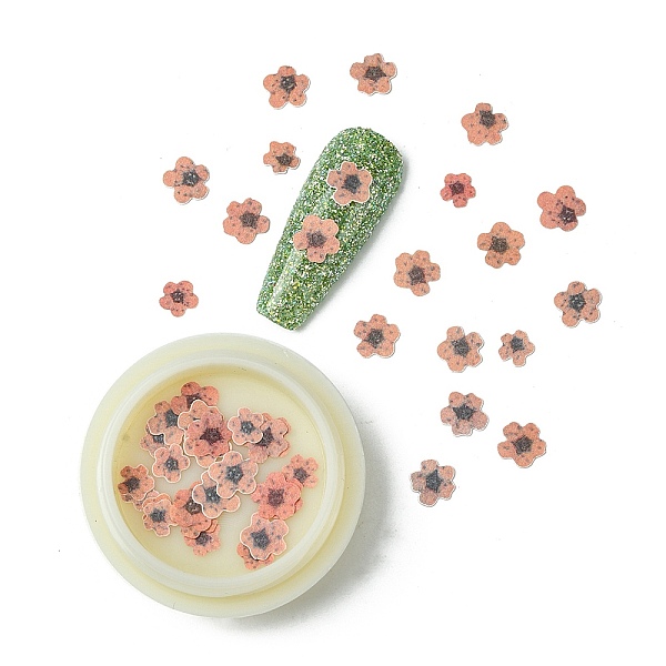 

PandaHall Paper Cabochons, Nail Art Decorations, Flower, Light Salmon, 5~7x5~7x0.1mm, 50pcs/box Paper Flower Red