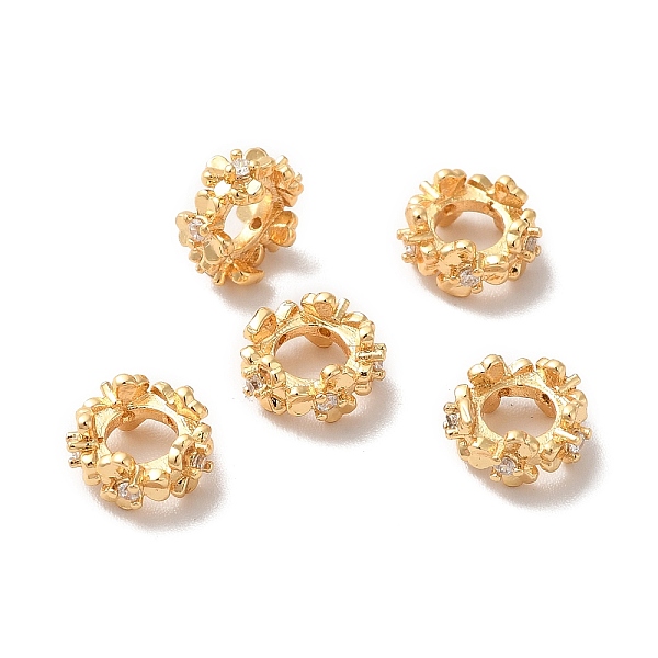 

PandaHall Rack Plating Brass Micro Pave Cubic Zirconia European Beads, Large Hole Beads, Long-Lasting Plated, Flower, Golden, 8x4mm, Hole..., Clear