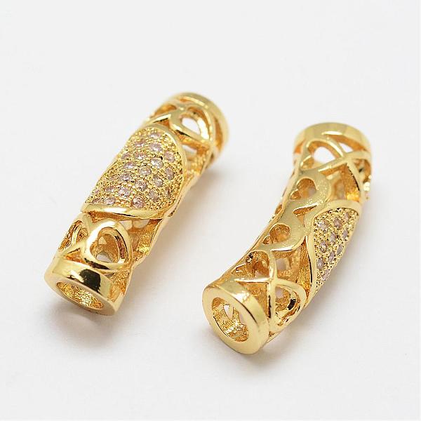 

PandaHall Brass Micro Pave Cubic Zirconia Tube Beads, Lead Free & Nickel Free, Golden, 21.5x7x6.1mm, Hole: 3.5mm Brass+Cubic Zirconia Tube