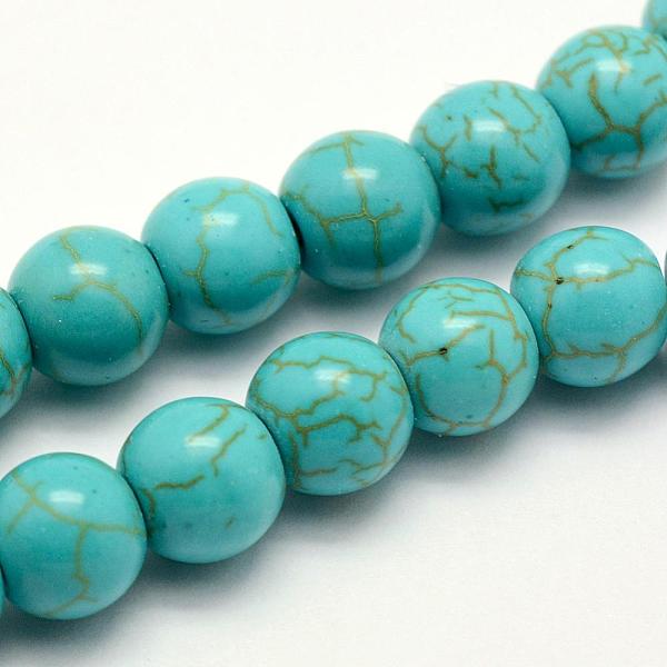 PandaHall Synthetic Turquoise Beads Strands, Dyed, Round, Turquoise, 10x9~9.5mm, Hole: 1mm, about 41pcs/strand, 14.5 inch(37cm) Synthetic...