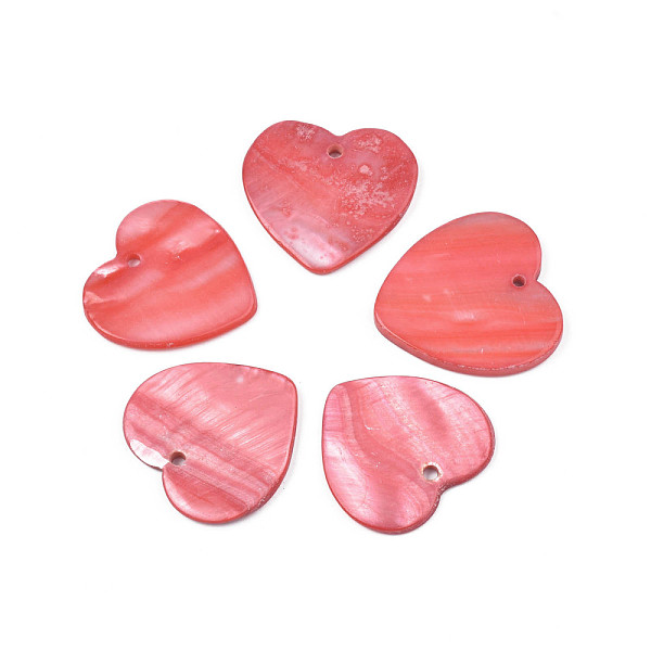 

PandaHall Natural Freshwater Shell Pendants, Dyed, Heart, Light Coral, 26.5~33x28~33x2~3mm, Hole: 1.8~2mm Freshwater Shell Heart