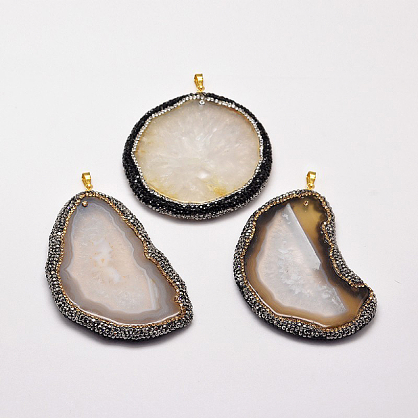 

PandaHall Dyed Natural Agate Pendants, with Golden Plated Brass Findings and Czech Rhinestone, Mixed Shapes, Mixed Color, 65~110x47~78x4~6mm..., Multicolor