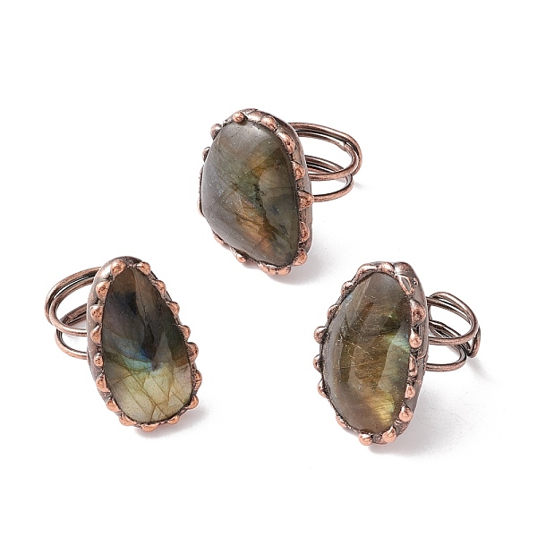 

PandaHall Natural Labradorite Irregular Nugget Open Cuff Ring, Red Copper Brass Wire Wrap Chunky Ring for Women, Cadmium Free & Lead Free...