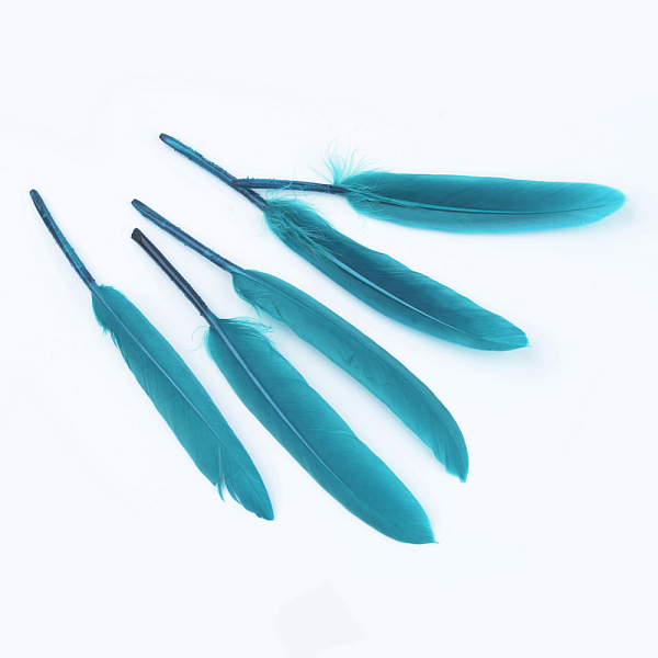 PandaHall Goose Feather Costume Accessories, Dyed, Teal, 100~175x13~25mm Feather Feather Cyan