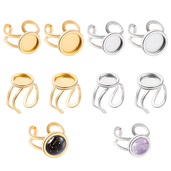 

PandaHall AHADERMAKER 8Pcs 4 Style 201 Stainless Steel Open Cuff Ring Findings, Flat Round Bezel Cup Ring Settings, Laser Cut, Golden &...