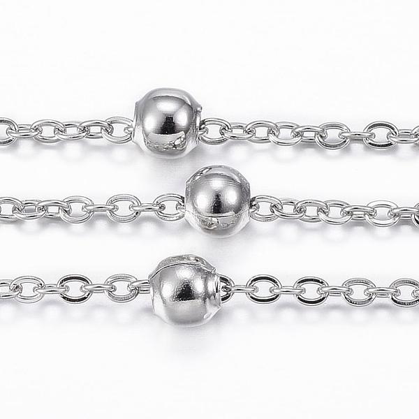 

PandaHall 304 Stainless Steel Cable Chains, Satellite Chains, with Steel Round Beads, Soldered, with Spool, Flat Oval, Stainless Steel Color...