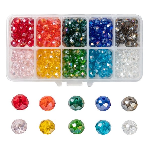 

PandaHall 10 Colors Electroplate Glass Beads, AB Color Plated, Faceted, Rondelle, Mixed Color, 8x6mm, Hole: 1mm, 10 colors, 30pcs/color..., Multicolor