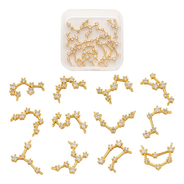 

PandaHall 12Pcs 12 Style Brass Micro Clear Cubic Zirconia Pendants, Long-Lasting Plated, Real 18K Gold Plated, Constellations, 12...
