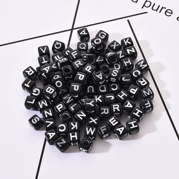 

PandaHall Black Craft Acrylic Letter Beads, Cube with White Mixed Letter, 5.5~6x5.5~6x5.5~6mm, Hole: 3mm, about 100pcs/bag Acrylic Cube...