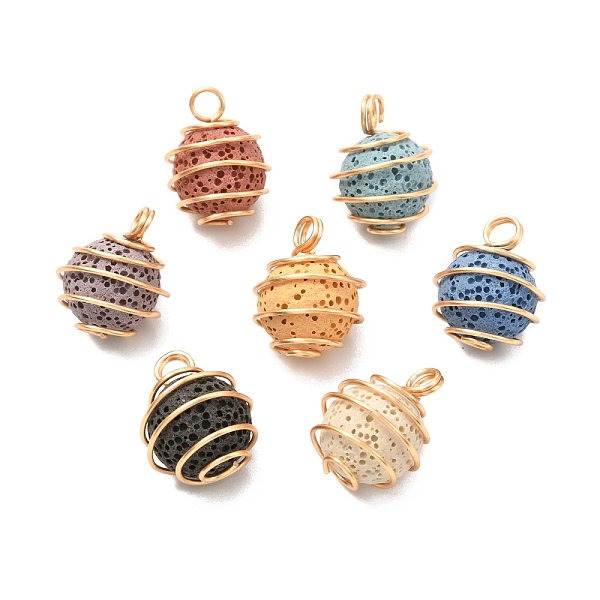 

PandaHall Unwaxed Natural Lava Rock Pendants, with Real 18K Gold Plated Eco-Friendly Copper Wire, Round, 18.5x14~15mm, Hole: 4mm Lava Rock...