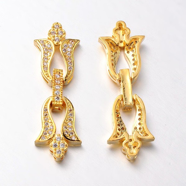 

PandaHall Flower Brass Micro Pave Cubic Zirconia Fold Over Clasps, Lead Free & Nickel Free, Golden, 39x13x5mm, Hole: 2x1mm Brass+Cubic...