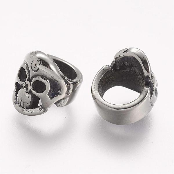 

PandaHall 304 Stainless Steel Slide Charms, Skull, Large Hole Beads, Antique Silver, 11x12.5x11mm, Hole: 8mm 304 Stainless Steel Skull