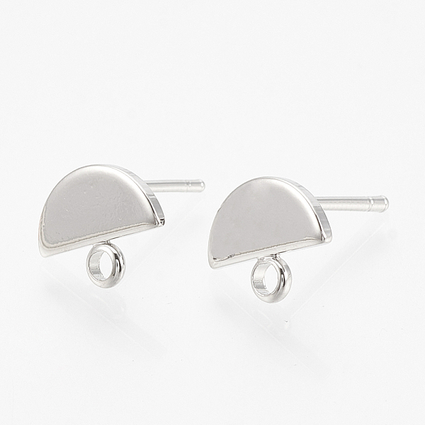 

PandaHall Brass Stud Earring Findings, with Loop and Flat Plate, Semicircle, Nickel Free, Real Platinum Plated, 8x10x1mm, Hole: 1.5mm, Pin...