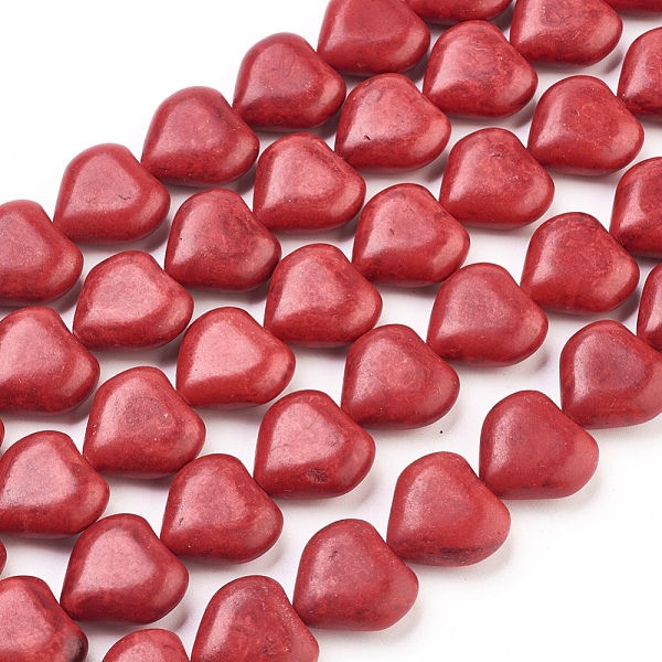 PandaHall Synthetic Howlite Beads, Dyed, Heart, Red, 17x18x9mm, Hole: 1mm Howlite Heart Red